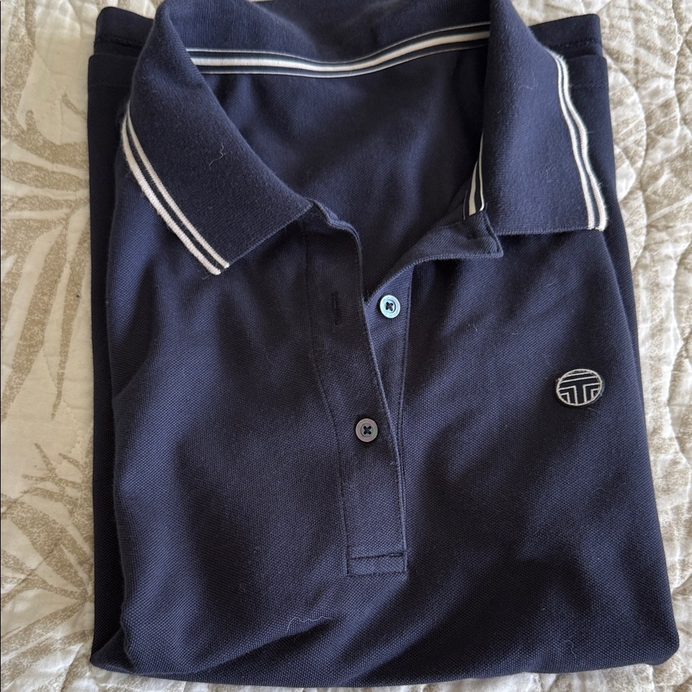 Tory Burch Navy Polo Shirt with White Trim